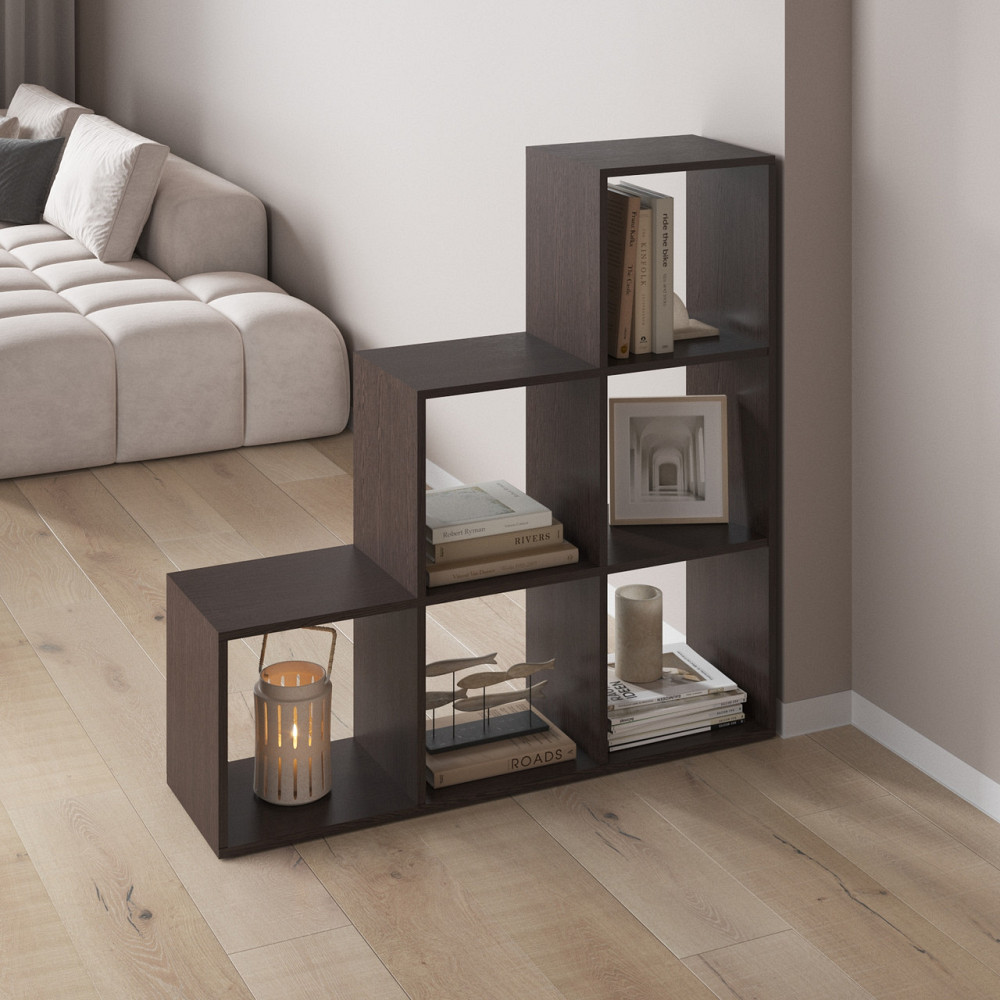 Стеллаж VAYS M-39 Венге Темный, книжная полка с 6 ячейками, этажерка для дома, игрушек и декора, ЛДСП, 108×29×108 см Львов - изображение 1