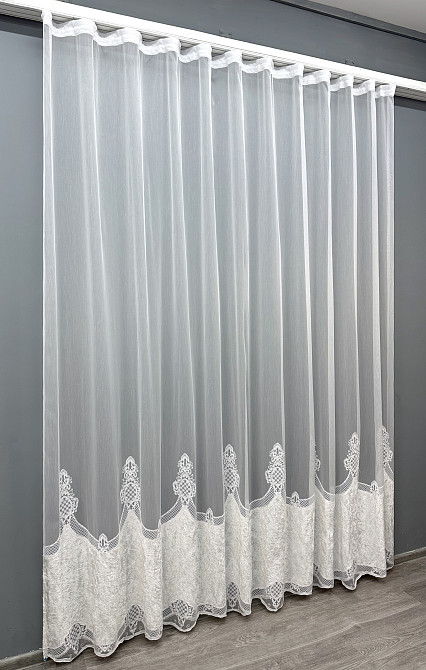 Тюль VR-Textil 1814т Бамбук с вышивкой и бархатом Белый 300х270 см (40-115) Киев - изображение 3