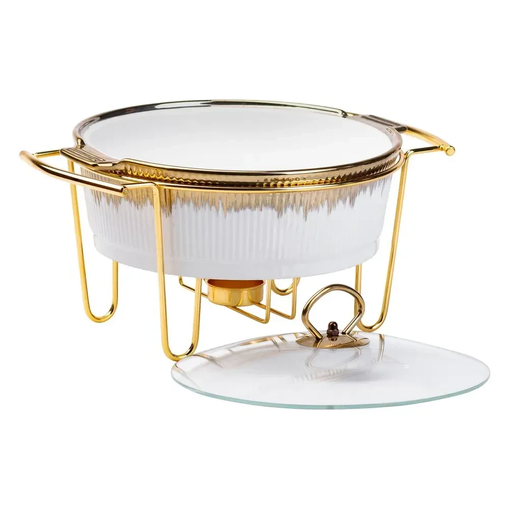 Мармит фарфоровый 1.5 литра настольный круглый мармитница с подогревом Белая HP1035 Киев - изображение 4