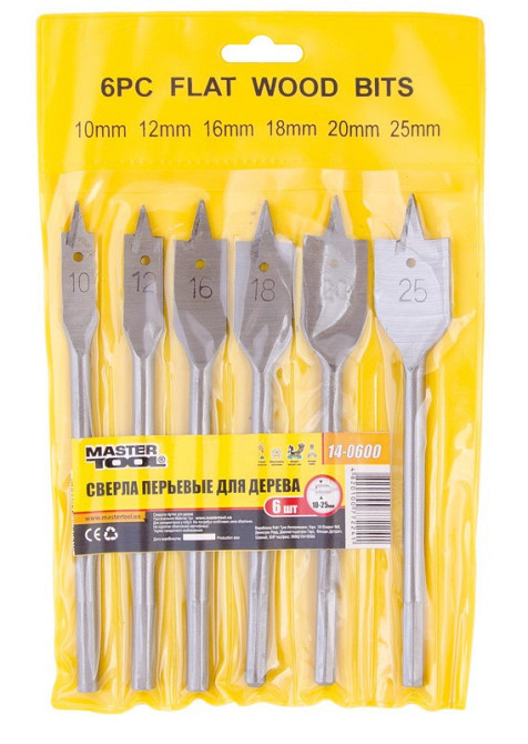 Набір свердел для дерева MASTERTOOL пір'яних 6 шт (10/12/16/18/20/25 мм) 14-0600 Рівне - фото 2