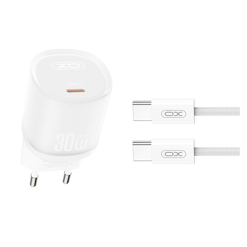 Мережевий зарядний пристрій XO L150 30W Single USB-C + Type-C кабель білий Львів - фото 1