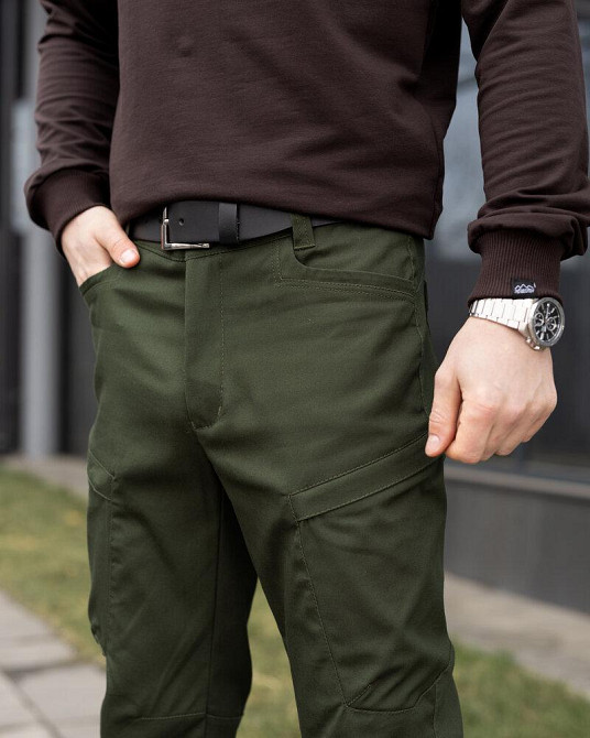 Мужские базовые котоновые брюки карго демисезонные хаки Pobedov Skystone Киев - изображение 8