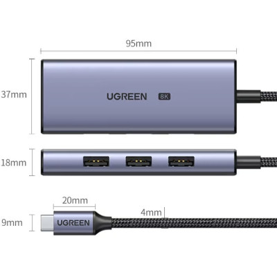 Концентратор Ugreen USB-C 4-in-1 3xUSB 3.0 + HDMI CM500 gray (50629) Вінниця - фото 2