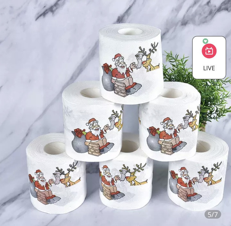 Новогодний декор, Туалетная бумага с принтом, Санта-Клаус и Олень (Дед мороз), декор для Нового года, 22м Киев - изображение 5