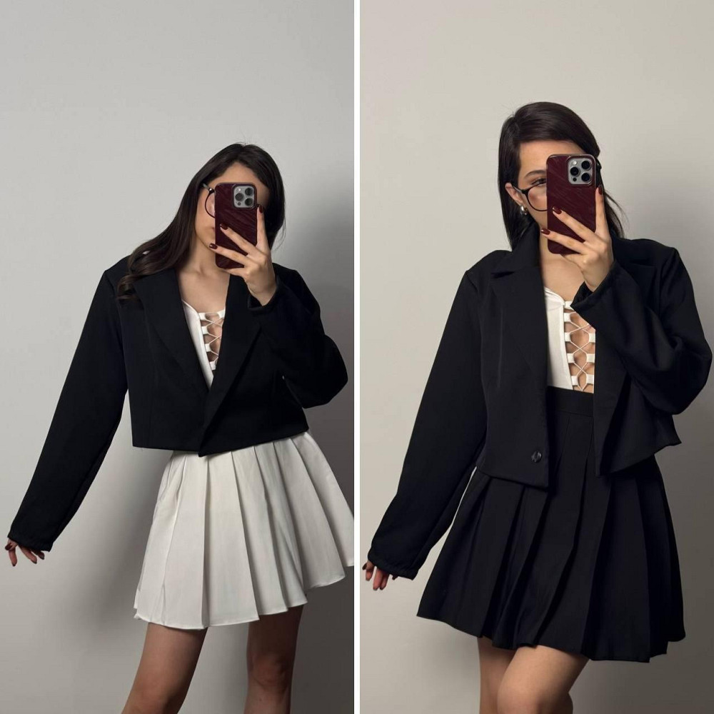 Жіночий базовий вкорочений піджак з підкладкою та плечиками турецька костюмка Одеса - фото 1