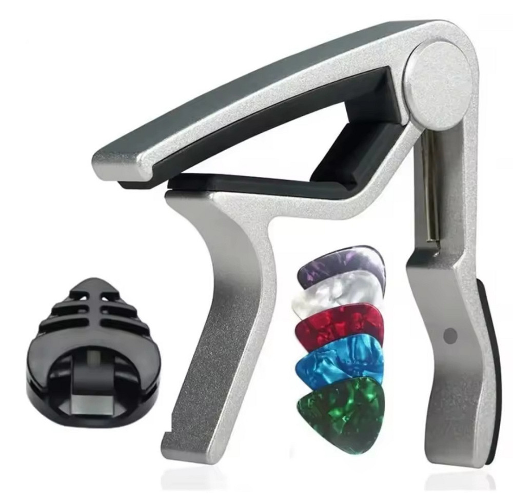 Гітарний капо для акустичних та електрогітар 5 медіаторів 1 тримач 8 см сірий Київ - фото 1