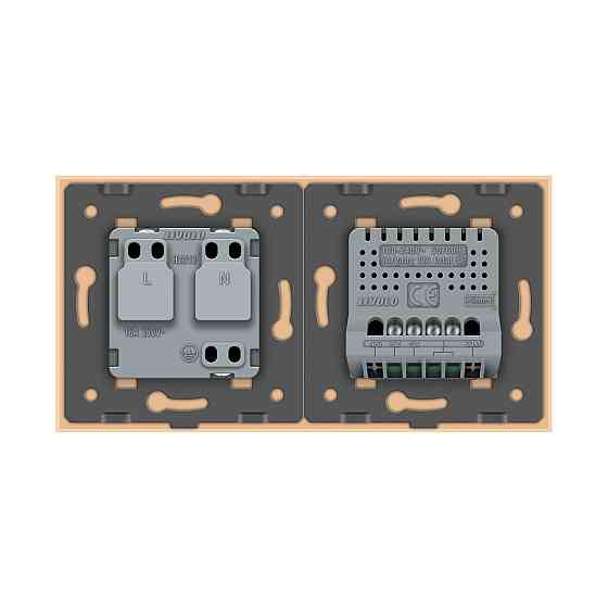LIVOLO Розумний сенсорний EC вимикач 2 сенсора 1 розетка Livolo золото скло (VL-M7FC2Z2/FCTC16A Коломия