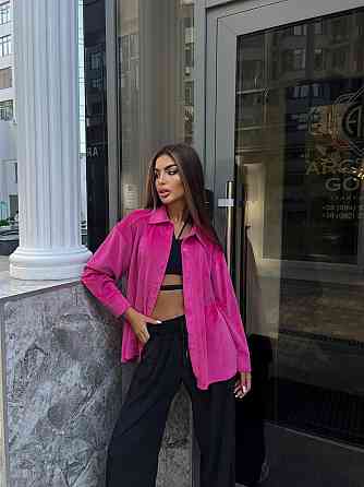 Женский прогулочный костюм двойка: рубашка + штаны палаццо турецкий велюр спорт Малиновый, 46/48 Одесса