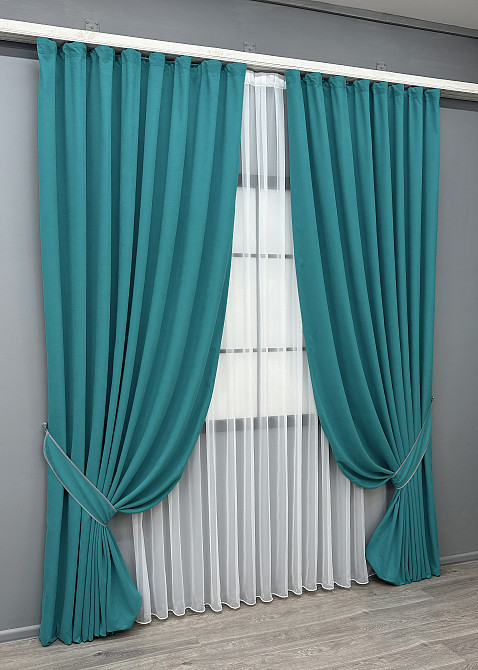 Комплект готових штор VR-Textil Мікровелюр Petek № 1492ш Бірюзовий 100х290 см 2 шт (31-745) Київ - фото 11