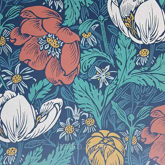 Обои флизелиновые экологически чистые Rasch Salisbury 0.53х10 цветы яркие красные желтые белые на темно синем Киев