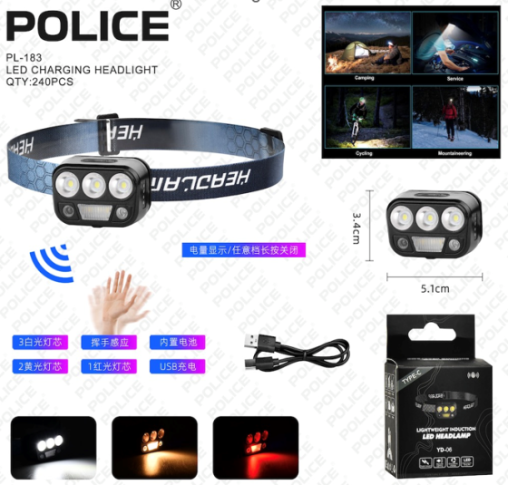 Налобний фонар PL-183, YD-06, холодне, тепле, червоне світло, ЗУ Type-C, сенсор Дніпро