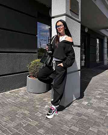 Женский стильный повседневный костюм двухнитка Черный, 48/52 Одесса