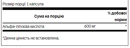 Альфа-ліпоєва кислота Swanson Alpha Lipoic Acide 600mg 60 капс Київ