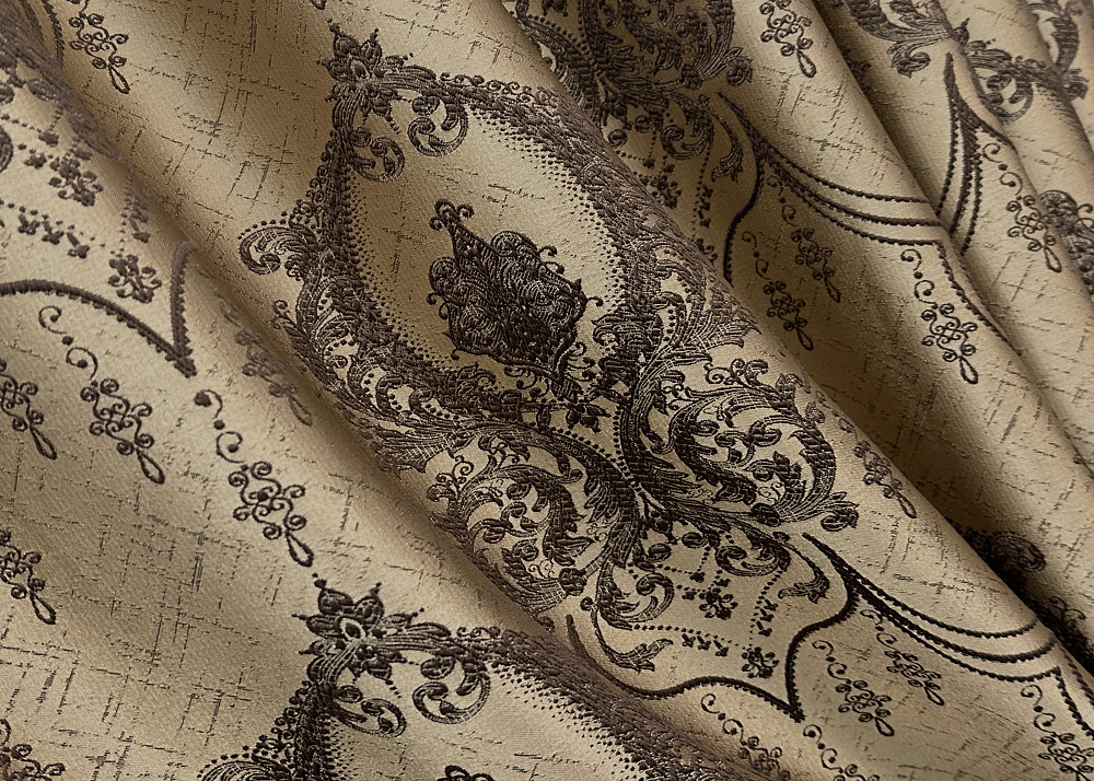 Шторна тканина парча колір бежевий з венге 1775ш Київ - фото 1