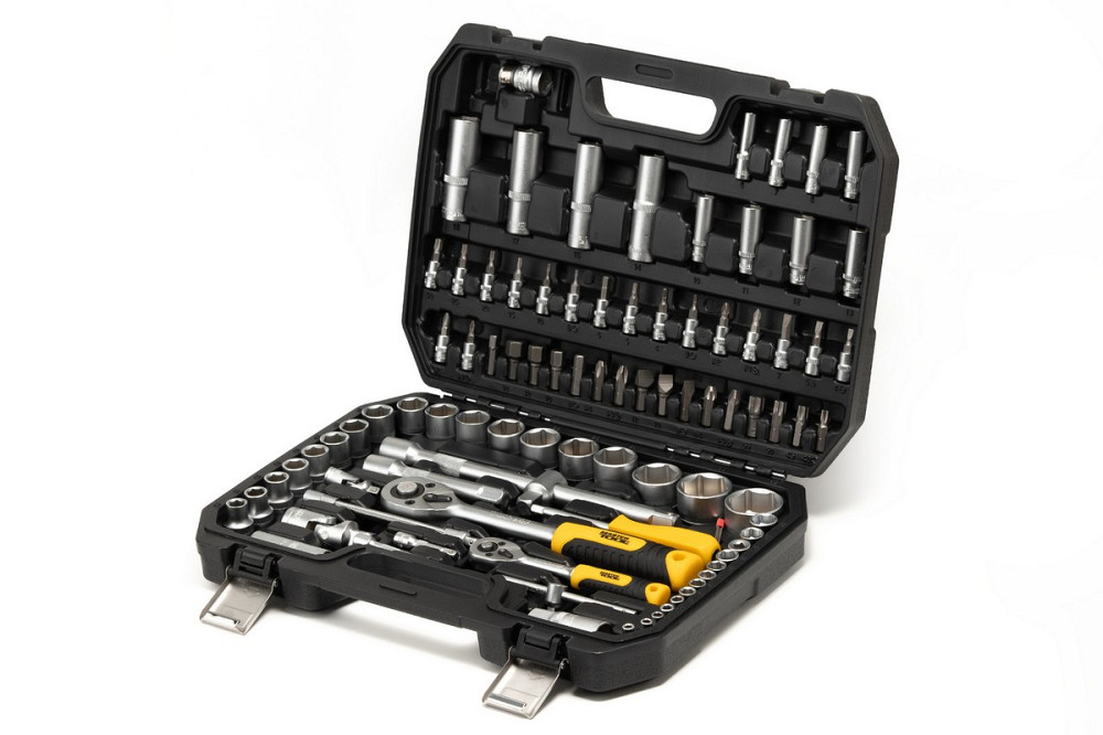 MASTERTOOL Набір інструментів MASTERTOOL ¼"&½" 94 шт 4-14 мм 10-32 мм CrV кейс з металевими зам Киев - изображение 1