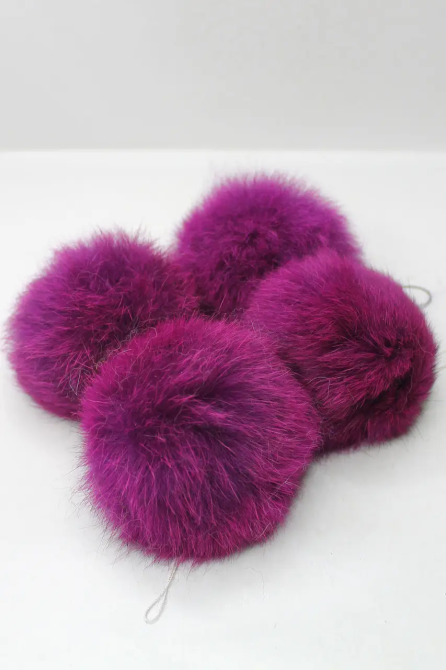 Хутряний бубон на шапку з кролика Темна фуксія 7-8 см Харків - фото 1