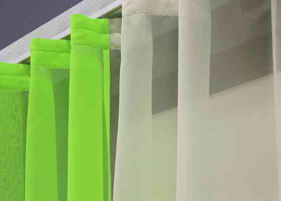 Кухонные шторы VR-Textil № 017к комбинированные с подвязками неоново-салатовый с молочным 265х170 см (52-0889) Киев