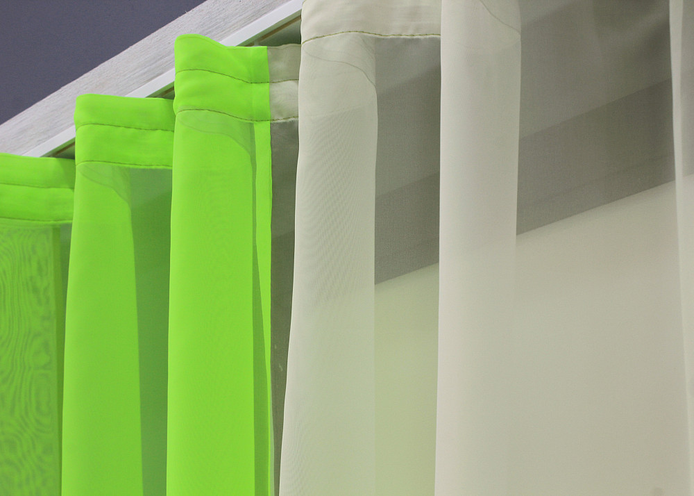 Кухонные шторы VR-Textil № 017к комбинированные с подвязками неоново-салатовый с молочным 265х170 см (52-0889) Киев - изображение 4