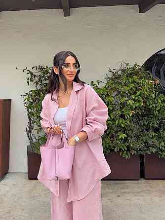 Женский легкий костюм двойка: рубашка и брюки лен бохо Пудровый, 42/44 Одесса