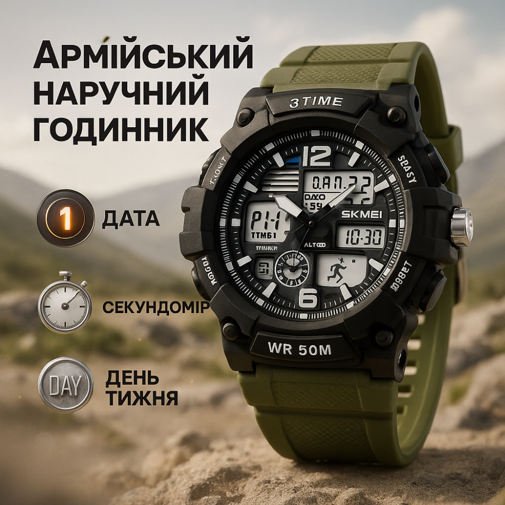 Наручные часы мужские тактические мужские SKMEI 2354AG, Спортивные прочные часы Спецназ DA-18 Львов - изображение 8
