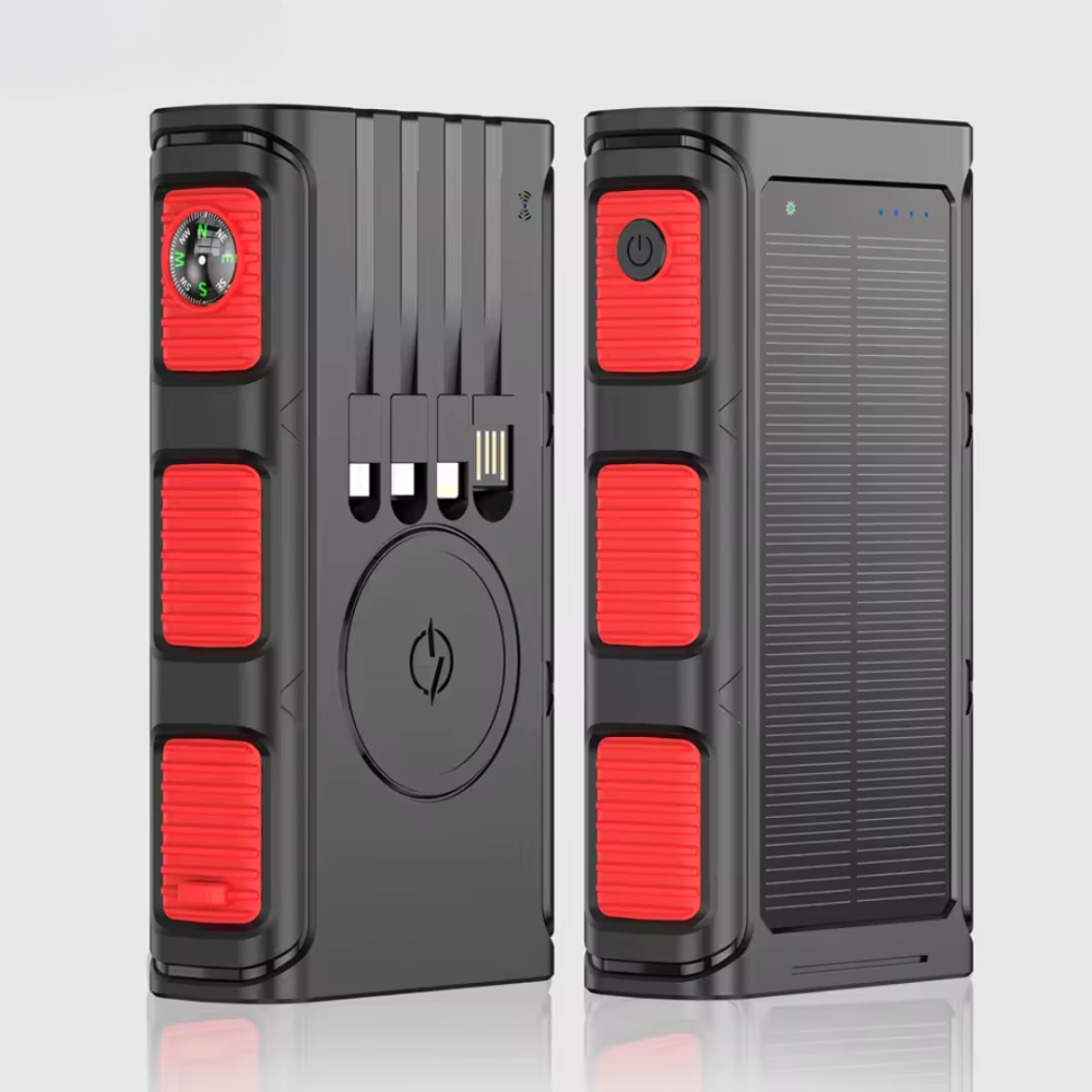 Портативний зовнішній акумулятор, павербанк на сонячній батареї з бездротовою зарядкою 20000мАч Red Кам'янець-Подільський - фото 1