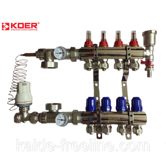 Колектор для теплої підлоги "Koer" в зборі без насоса на 4 контуру Харків