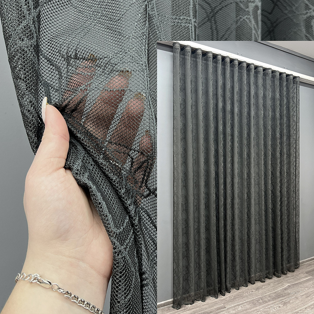 Тюль жакард колір графітовий 1974т Київ - фото 1