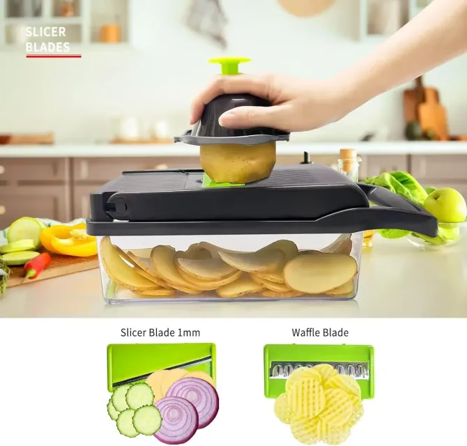 Овочерізка 14 в 1 Veggie Slicer компактна з відсіком для овочів, змінні насадки, Київ - фото 7