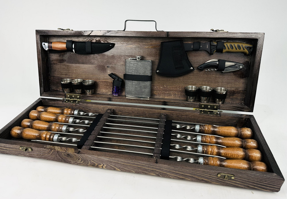 Подарунковий набір шампурів в дерев'яному кейсі для пікніка МИСЛИВЕЦЬ ручної роботи (шампура і аксесуари) HAPPY DAYS Тернопіль - фото 2