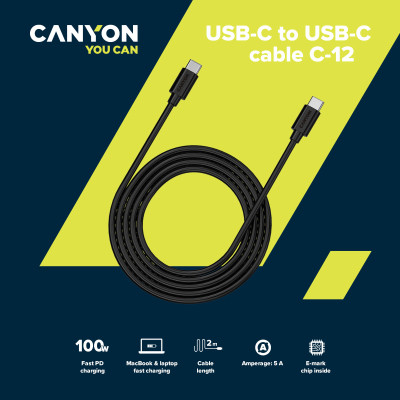 Дата кабель USB-C to USB-C 2.0m 100W 20V/ 5A black Canyon (CNS-USBC12B) Винница - изображение 3