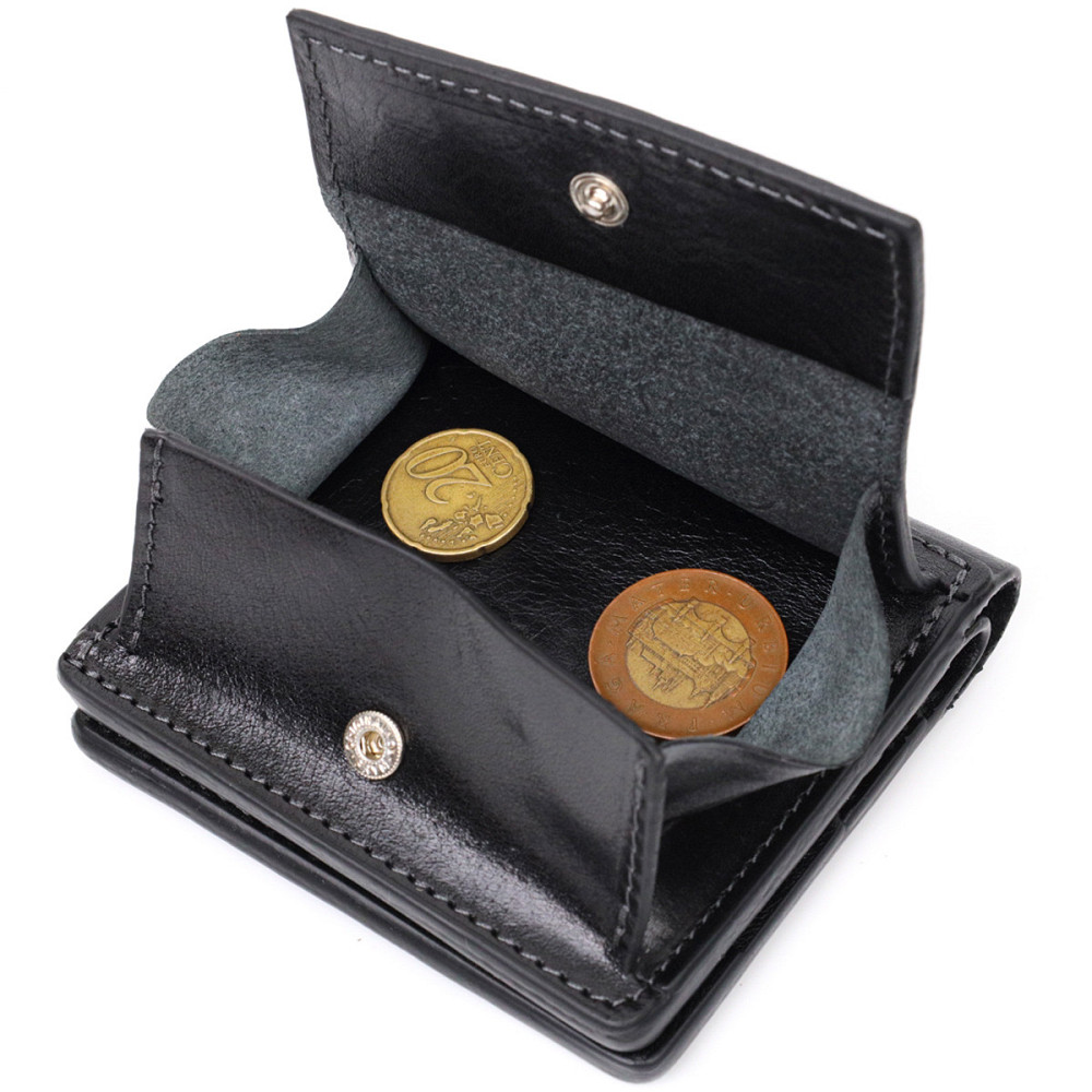 Стильное портмоне с накладной монетницей из натуральной кожи GRANDE PELLE 11643 Черный Киев - изображение 3