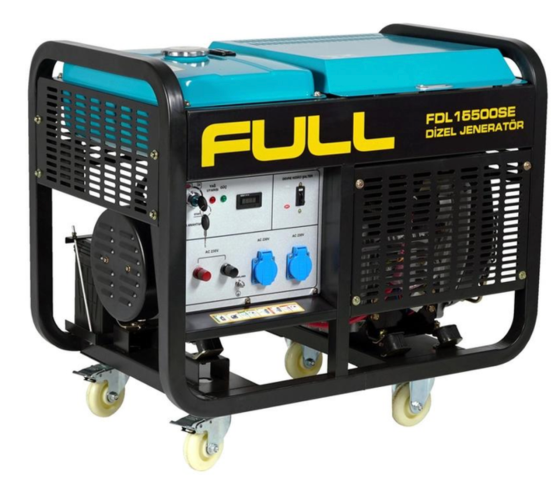 Генератор дизельный FULL FDL16500SE, 1-фазный 230V, 50Hz, 16.25kVA/12kW, бак 50 л, расход 4 л/ч, пуск: стартер, 925х590х800 мм, Киев