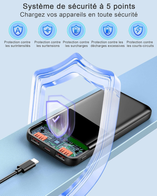 Повербанк Doubc MB26 10000 мА·ч, быстрая зарядка 22,5 Вт PD, USB-C + 2×USB-A, LED-дисплей, черный Киев - изображение 8