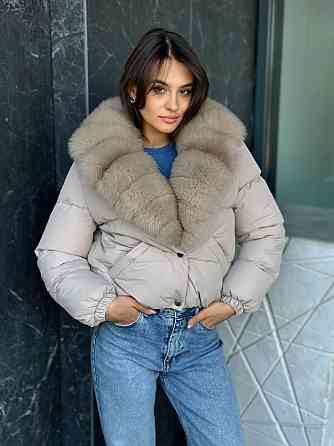 Зимовий пуховик жіночий з хутром Бежевий Світлий Соболь L Харків