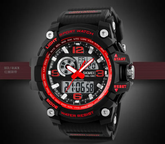 Чоловічий наручний годинник Skmei Disel 1283 (Чорний з червоним) Київ