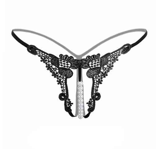 Трусики з бусинками та квіточками one size чорний Київ