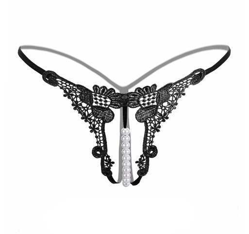 Трусики з бусинками та квіточками one size чорний Київ - фото 1