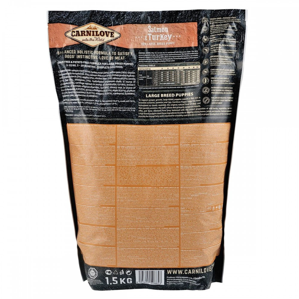 Сухий корм Carnilove Salmon & Turkey для цуценят та молодих собак великих порід, лосось та індичка, 1,5 кг Вінниця - фото 2