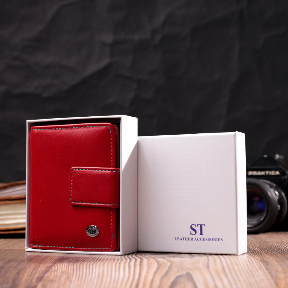 Жіночий вертикальний компактний гаманець із натуральної шкіри Червоний (ST Leather) Київ - фото 4