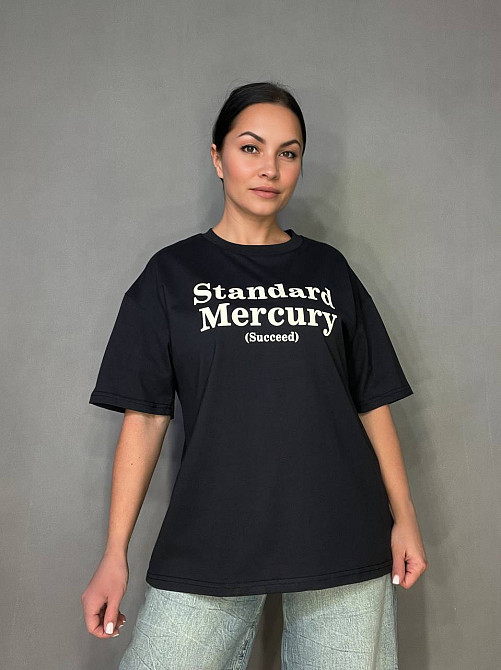 Футболка жіноча A-N 25007 оверсайз подовжена з написом принтом попереду one size, графіт, one size Київ - фото 12