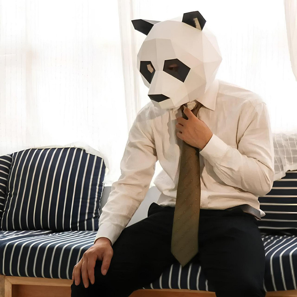 Маска панды RESTEQ из картона — 3D-маска для взрослых, бумажная панда для ручной сборки своими руками Киев - изображение 2