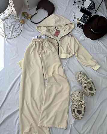 Жіночий стильний прогулянковий костюм із гумкою на штанах двонитка Молочний, 42/44 Одеса