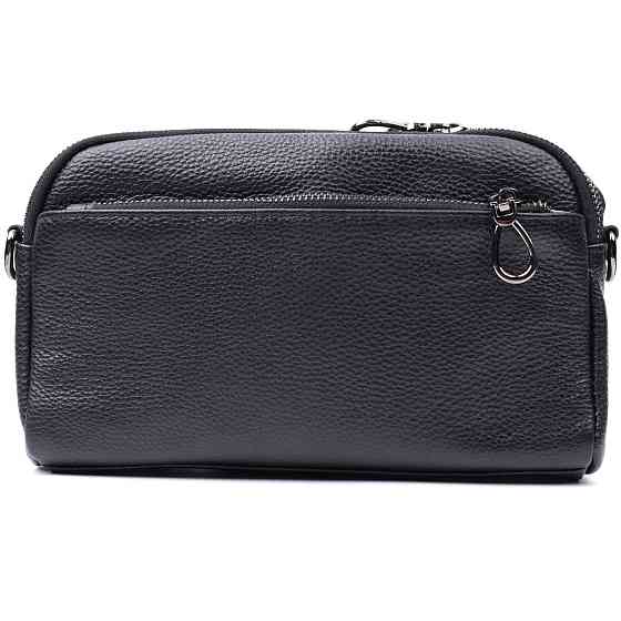 Прямоугольная женская сумка с карманами из натуральной кожи Vintage 22597 Черная Киев