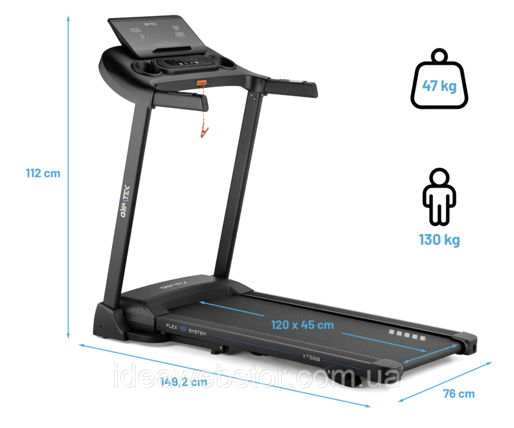 Бігова доріжка Gymtek XT580 електрична складана для дому 3 л.с. до 14 км/год навантаження до 130 кг 15 програм амортизація Bluetoo Київ - фото 17
