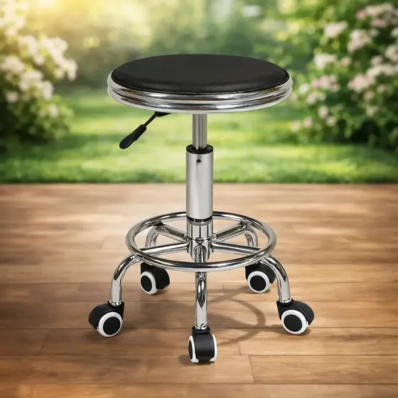 Стул косметологический без спинки на колесах с подставкой для ног, регулировка высоты Черный Киев