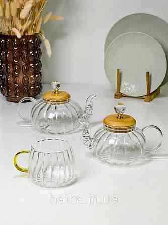 Чайник заварювальний Olens "Пампкін" 900 мл прозорий склян. на підставці з кришкою для дому та ресторану 102-1189 Київ