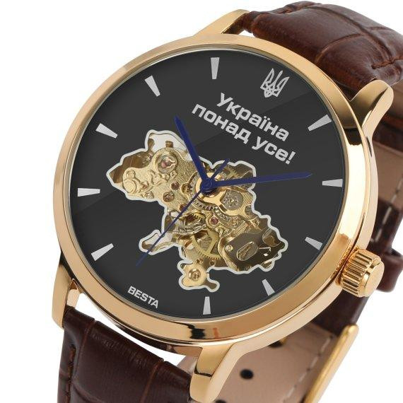 Чоловічий наручний годинник Besta Skeleton Gold Black Dial Вінниця - фото 2
