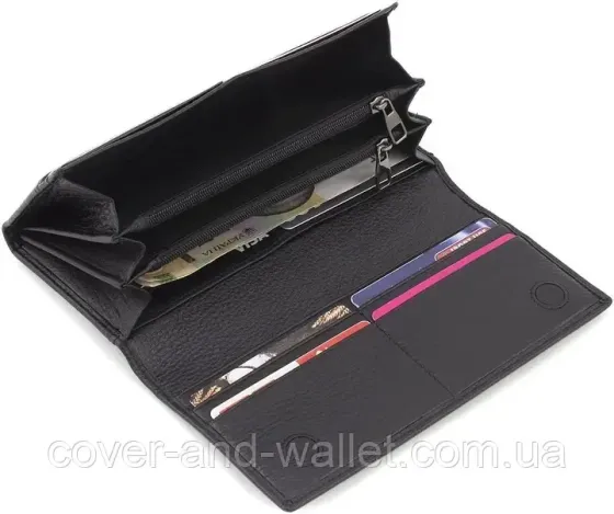 Классический женский кошелек черного цвета из итальянской премиальной кожи Marco Coverna Киев
