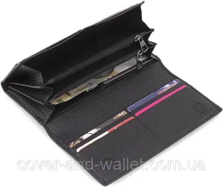 Класичний жіночий гаманець чорного кольору з італійської преміальної шкіри Marco Coverna Київ - фото 6