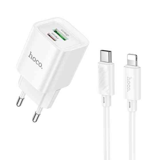 Мережевий зарядний пристрій з кабелем HOCO C147A Charm PD20W+QC3.0 charger set (C to iP)(EU) White Одеса